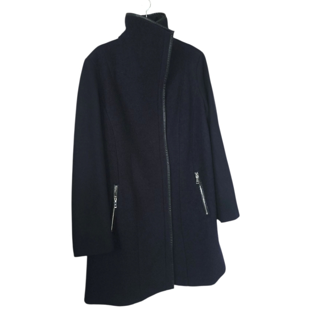 Tahari Elaine XXL Wool Blend Pea Coat Navy Asymmetrical Zip Collar Office - Picture 5 of 16